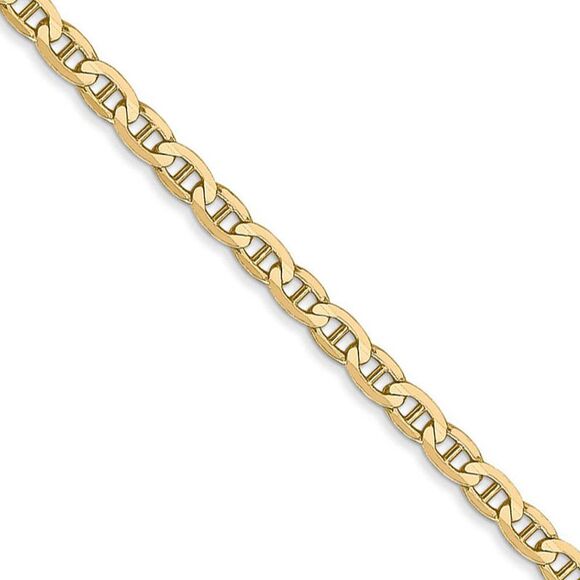3mm 14k Yellow Gold Solid Concave Anchor Chain Necklace 20 Inch